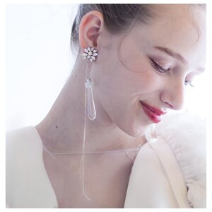 Silver Floral Bridal Earrings, Crystal Drop Wedding Earrings, Long Statement Earrings, Bridal Jewelry, Gift for Bride "AGATA clear"