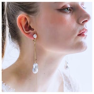 Pearl Drop Bridal Earrings, Long Dangle Pearl Earrings, Minimal Wedding Jewelry, Elegant Bride Earrings, Bridesmaid Gift, Handmade Jewelry
