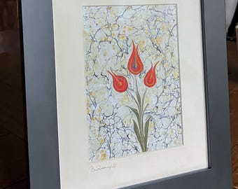 Original Handmade Ebru Art – One of a Kind Framed Wall Decor, Postcard Print version