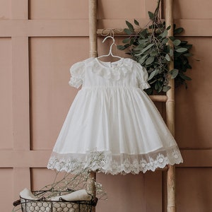 White toddler baptism baby dress, boho lace frock for toddler, Christening gown newborn and infant