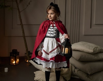 Red fairy tale baby dress, Riding cape girl dress, Festive toddler dress, Cosplay costume, Dress with hood, Easter, Birthday party