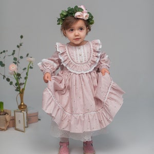 Pink Easter bay girl dress, toddler fluffy dress, vintage baby dress, Birthday party and First communion outfit