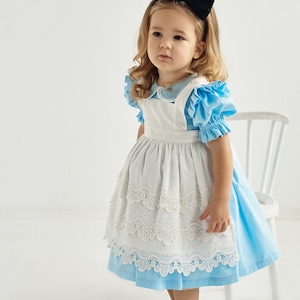 Halloween Alice fairytale dress, Blue baby girl dress, Wonderland toddler dress, Cosplay costume with apron, Easter, Birthday party dress
