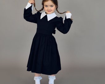 Mercoledì Halloween vestito nero per bambini, vestito nero per bambina Adams, costume da cosplay, vestito per festa di compleanno