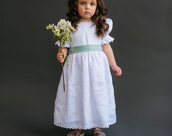 Flower girl dress for baby girl, Toddler wedding frock newborn, Clear white boho lace apparel for infant, Christening baptism gown
