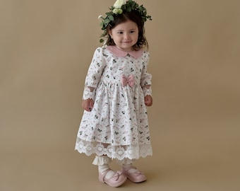 Beautiful Smart Baby Girl Easter Floral Dress, Toddler Retro And Vintage Perfect Fluffy And Festive Frock With Flower print and Lace