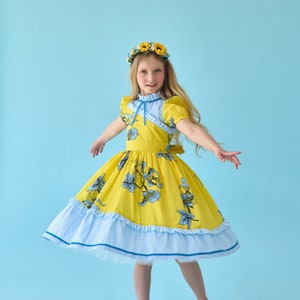 Floral girl Ukrainian dress, 1st birthday girl outfit, girls cotton dress, summer dress, newborn outfit, National flag frock image 1