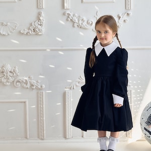 Wednesday Halloween black dress, Adams black baby girl dress, toddler dress, Cosplay costume, Birthday party dress