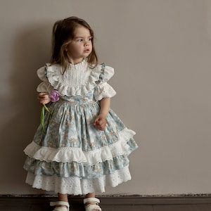 Toddler Easter Bunny dress for baby girl, Rabbit vintage fluffy handmade frock, 1st Birthday party apparel, Little princess clothes