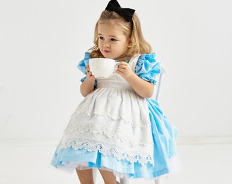 Alice toddler dress, Blue baby girl frock with apron, Cosplay costume, Easter, Christmas, Wonderland Birthday party dress