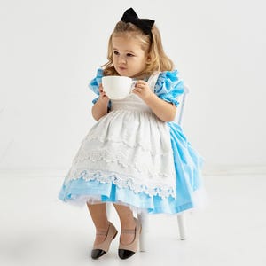 Alice fairy Easter dress, Blue baby girl dress, Wonderland toddler cosplay costume, Dress with apron, Eid, first Birthday party dress