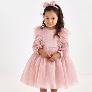 Pink Baby Girl Eid Dress With Feathers Christmas Easter - Etsy