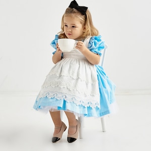 Birthday Alice baby girl blue dress, Wonderland toddler frock, Cosplay costume, Dress with apron, Easter, Eid party dress