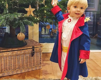 Fairy tale Prince&#39;s Halloween Costume for toddler boy - Blue Cloak With Red Lining, White Shirt, White Pants