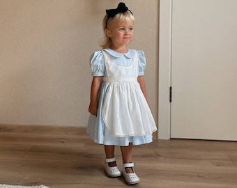 Alice baby Eid dress, Easter Blue girl frock, Wonderland toddler dress, Cosplay costume, first Birthday party dress