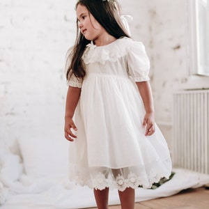 Baptism dress for baby girl and toddler, Clear white Christening gown boho lace frock for newborn and infant image 7