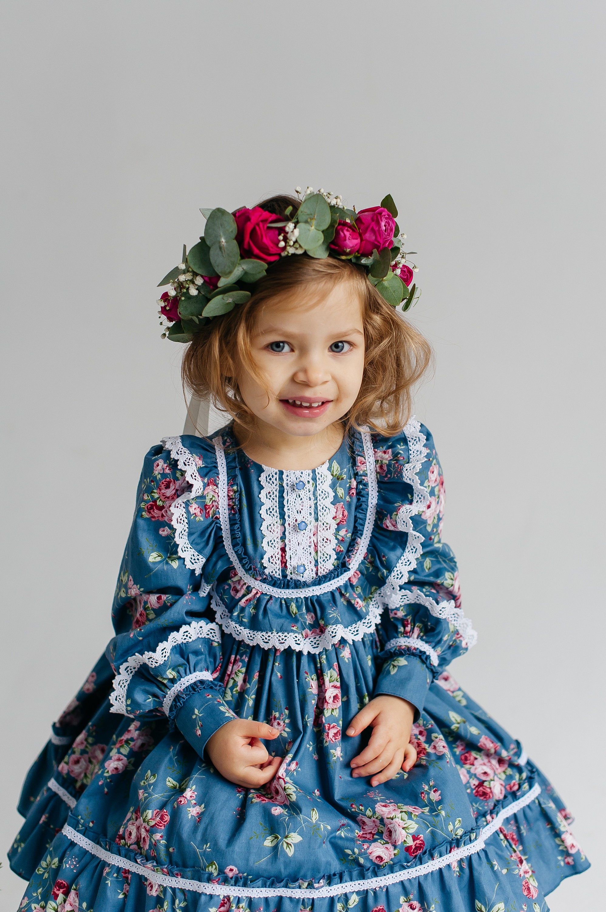 blue floral tea dress Provence Bloom Tiered Maxi Dress Floral Blue