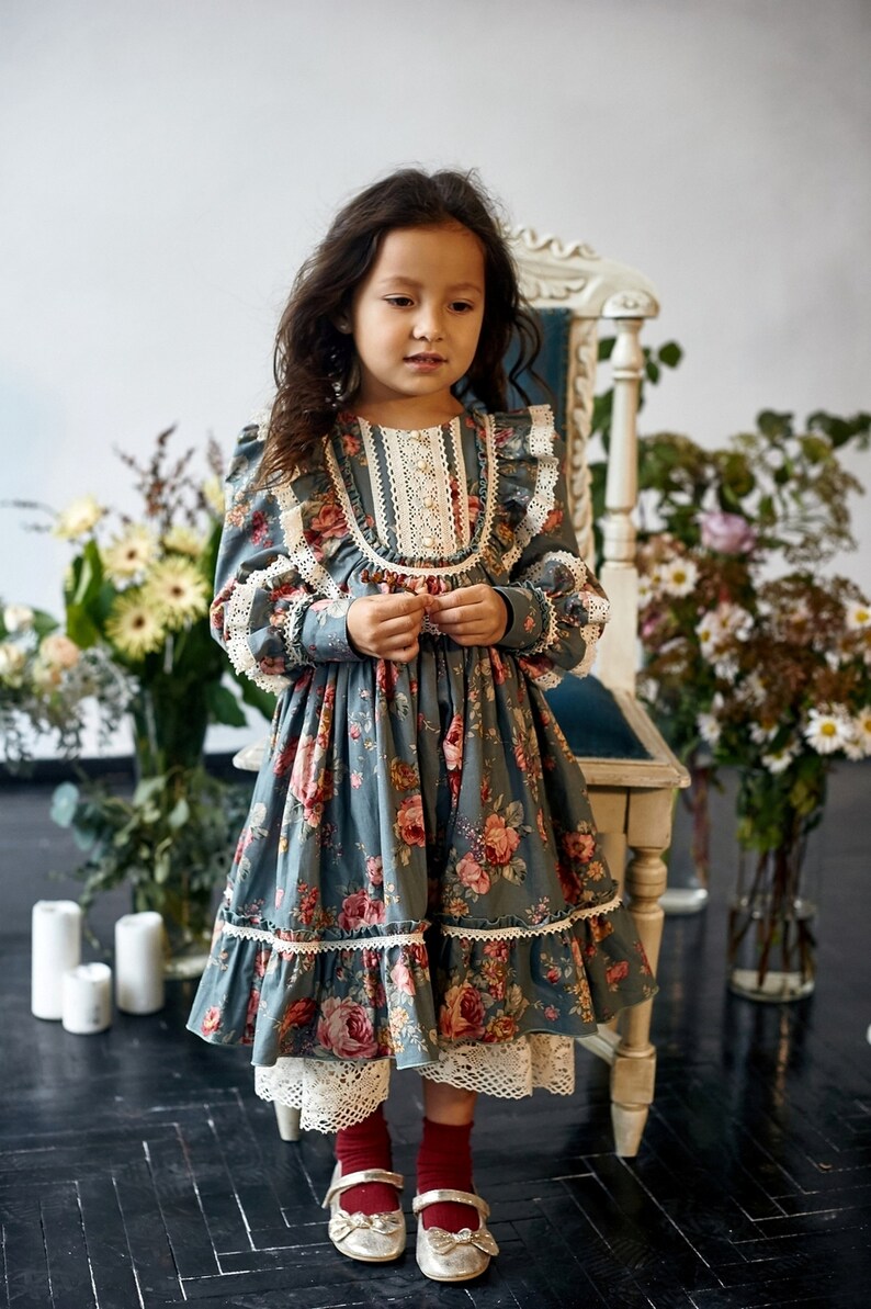 Floral Girl Dress Vintage Baby Dress Green Cotton Toddler Etsy