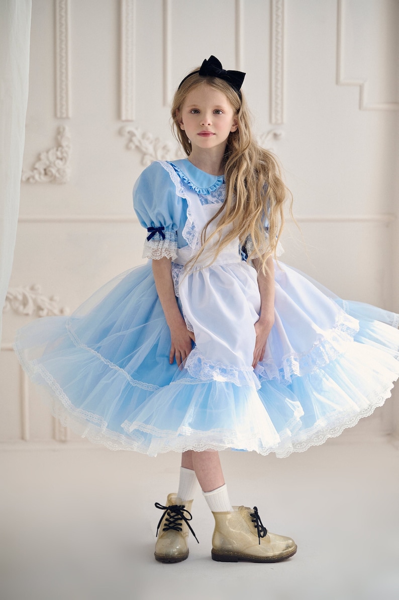 Alice Halloween Baby Girl Dress With Apron Blue Toddler Lace Etsy