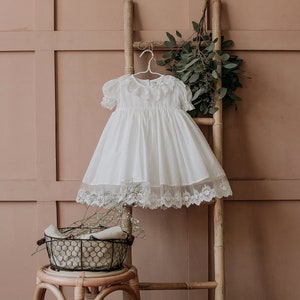 Baptism dress for baby girl and toddler, Clear white Christening gown boho lace frock for newborn and infant image 5