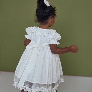 Baptism dress for baby girl and toddler, Clear white Christening gown boho lace frock for newborn and infant image 3