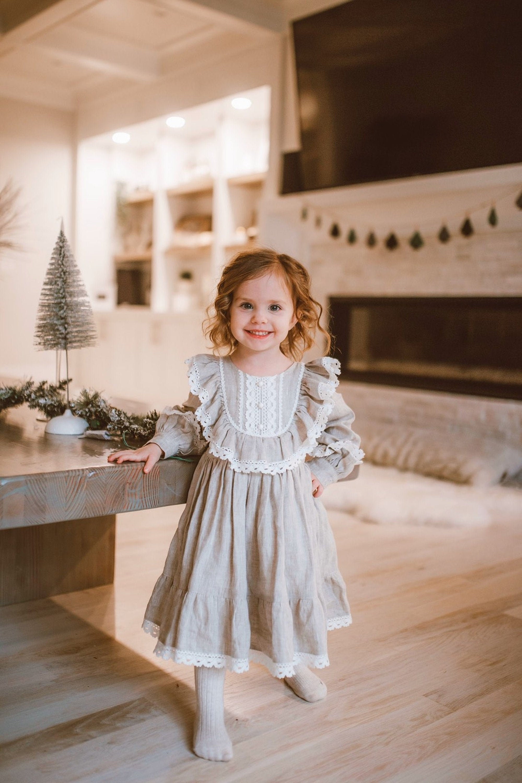 Linen Baby Girl First Communion Dress in Cottagecore Style, Vintage Toddler  Fluffy Frock for Newborn, Gift for Girl - Etsy