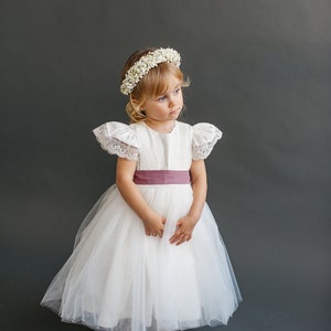 Boho Baby Tüll Kleid, Kleinkind Hochzeit Tüll Kleid für Mädchen und Neugeborene, Klare weiße Blumenmädchen Kleid Säugling, Taufe Taufe Kleid Bild 5