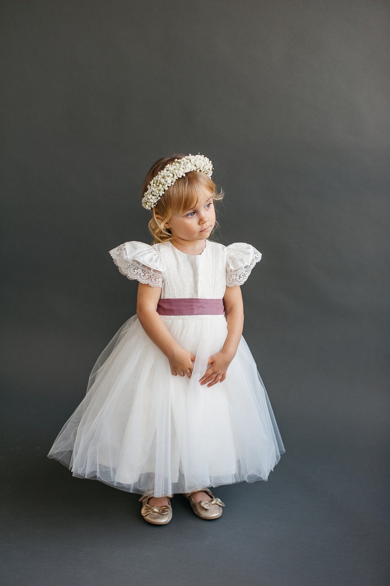 Boho Baby Tüll Kleid, Kleinkind Hochzeit Tüll Kleid für Mädchen und Neugeborene, Klare weiße Blumenmädchen Kleid Säugling, Taufe Taufe Kleid Bild 5