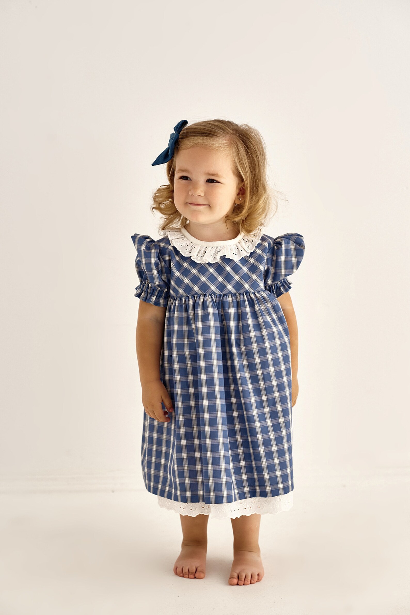 Blue baby dress made from checkered cotton Great as birthday Etsy