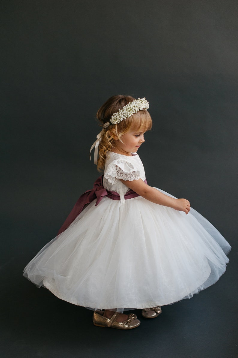 Boho Baby Tüll Kleid, Kleinkind Hochzeit Tüll Kleid für Mädchen und Neugeborene, Klare weiße Blumenmädchen Kleid Säugling, Taufe Taufe Kleid Bild 3