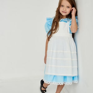 Alice baby girl Halloween dress, Blue toddler dress, Wonderland dress, Birthday party fairy dress, Easter dress with apron