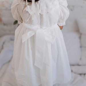 Baptism dress for baby girl and toddler, Clear white Christening gown boho lace frock for newborn and infant image 8