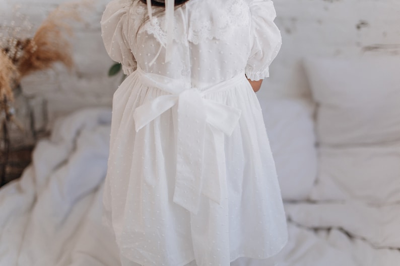 Baptism dress for baby girl and toddler, Clear white Christening gown boho lace frock for newborn and infant image 8