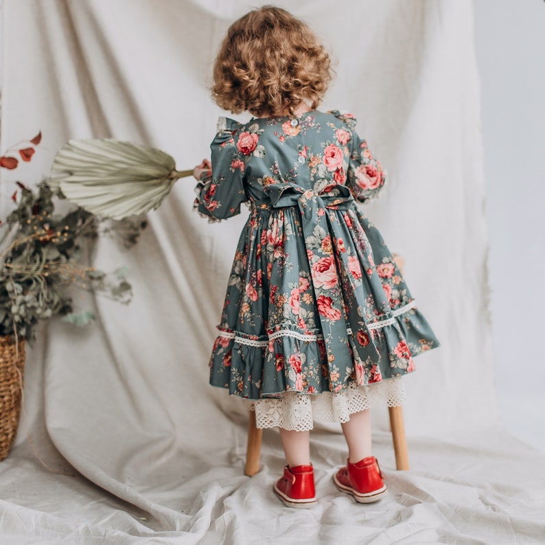 Floral Girl Dress Vintage Baby Dress Green Cotton Toddler Etsy