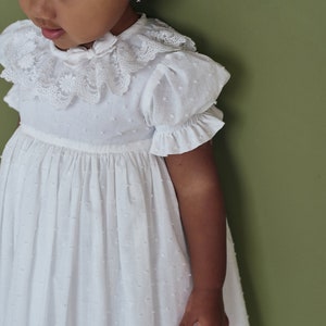 Baptism dress for baby girl and toddler, Clear white Christening gown boho lace frock for newborn and infant image 2