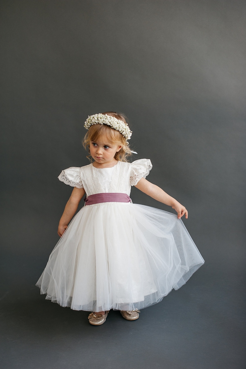 Boho Baby Tüll Kleid, Kleinkind Hochzeit Tüll Kleid für Mädchen und Neugeborene, Klare weiße Blumenmädchen Kleid Säugling, Taufe Taufe Kleid Bild 1