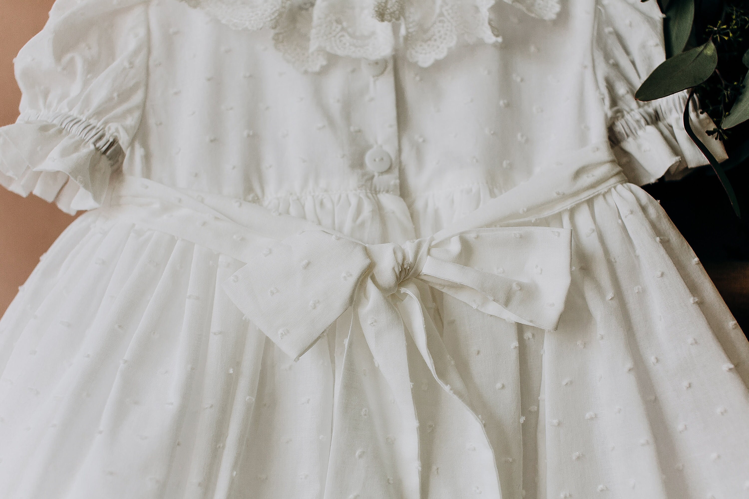 boho christening dress Boho Linen Christening Dress: White Lace Flower Girl Dress