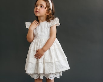 Clear white boho dress, Toddler Christening frock for girl and newborn, First Communion baby flower girl apparel for infant, baptism gown