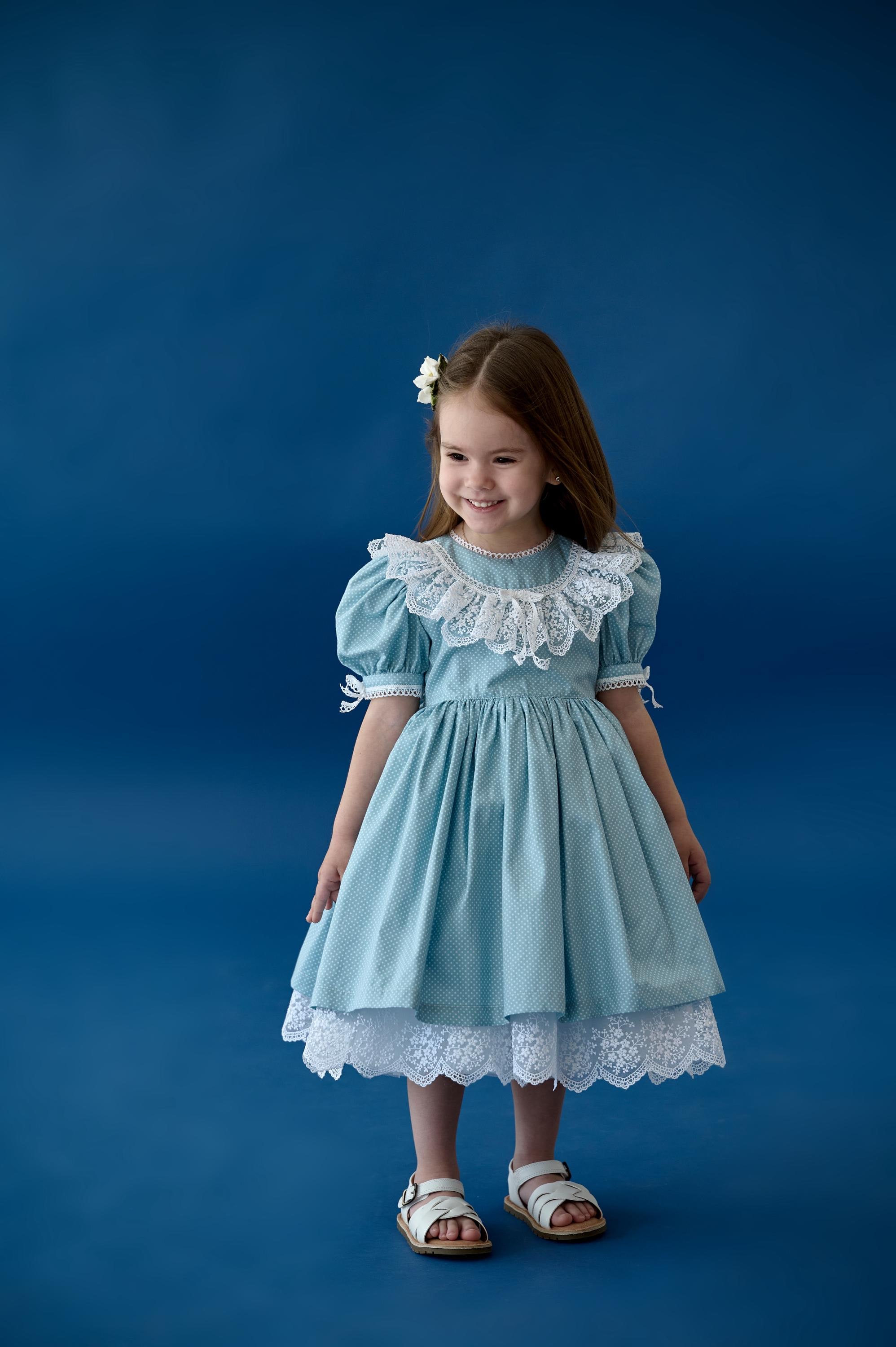 blue easter dress baby girl for and Toddler, Gown Lace Frock for Newborn and Infant, Birthday Party Outfit a beautifully handcrafted piece