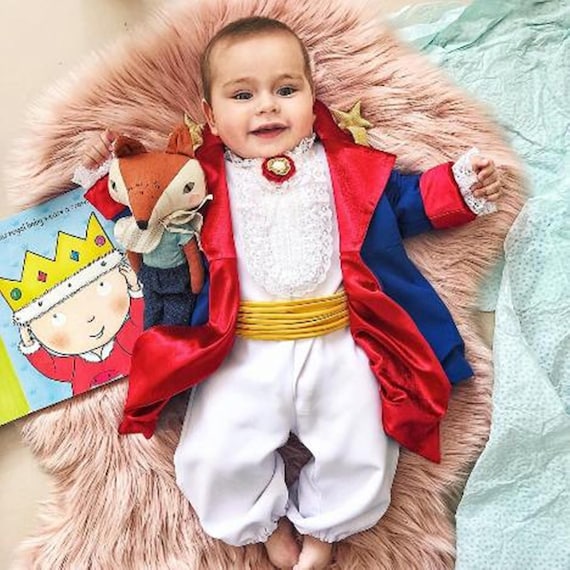 Prince's Costume for Baby Boy Toddler Blue Cloak With Red Lining