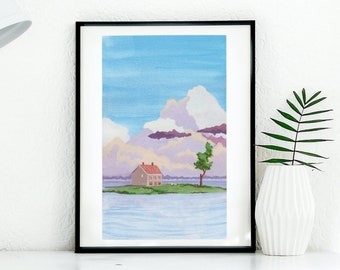 Aesthetic Anime Landscape Watercolor Art Poster, Printed Painting Wall Decor, Anime Art for Home and Office, Subtle Anime Print