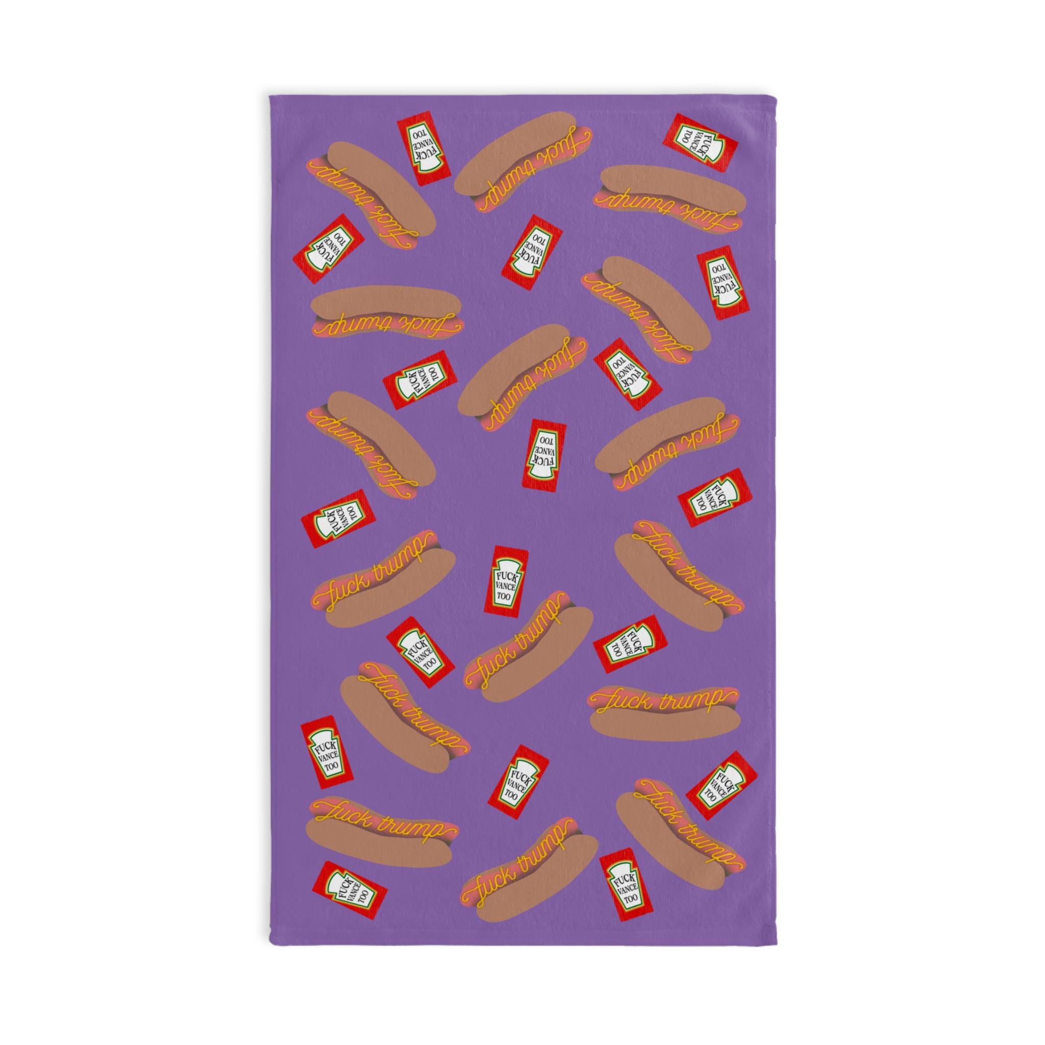 Slightly Subtle Hot Dog Hand Towel Purple, Hidden Message Fun Kitchen Decor BBQ Essentials, Summer Party Accessory, Gift for Foodies Cookout