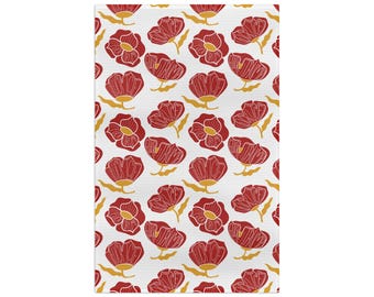 Torchon en microfibre rouge coquelicot légèrement subtil | Linge de cuisine fleuri