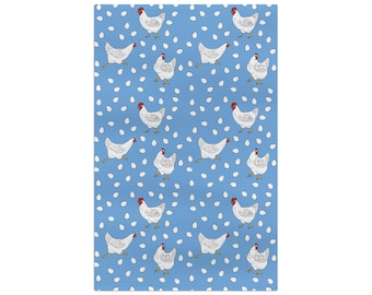 Slightly Subtle White Hen Pattern Microfiber Tea Towel | Blue Polka Dot Farm Kitchen