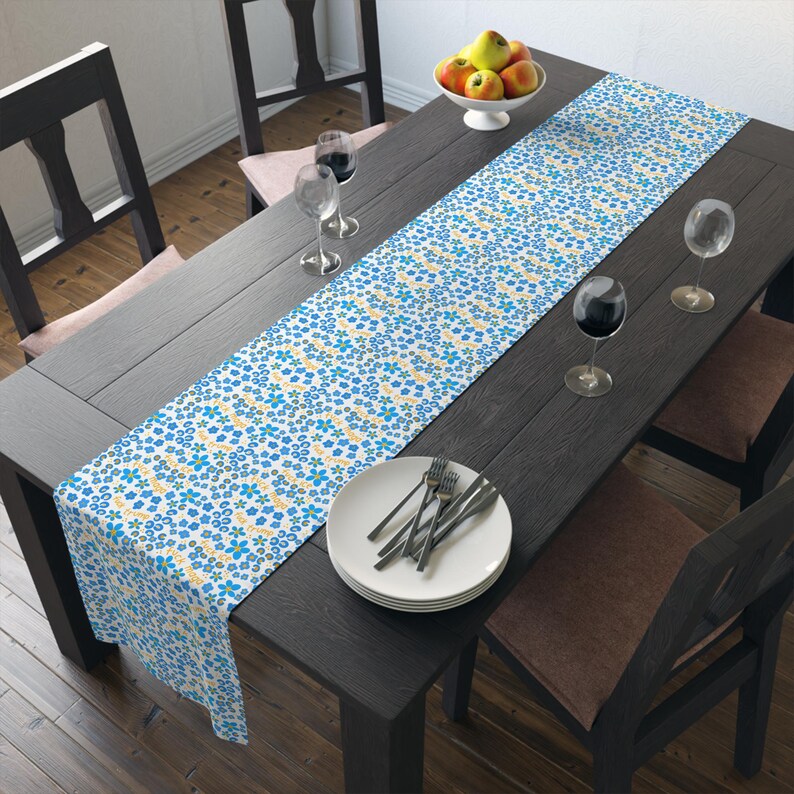 Ditsy Table Setting Slightly Subtle Ditsy Blue Floral Table Runner | Cotton Polyester - Etsy