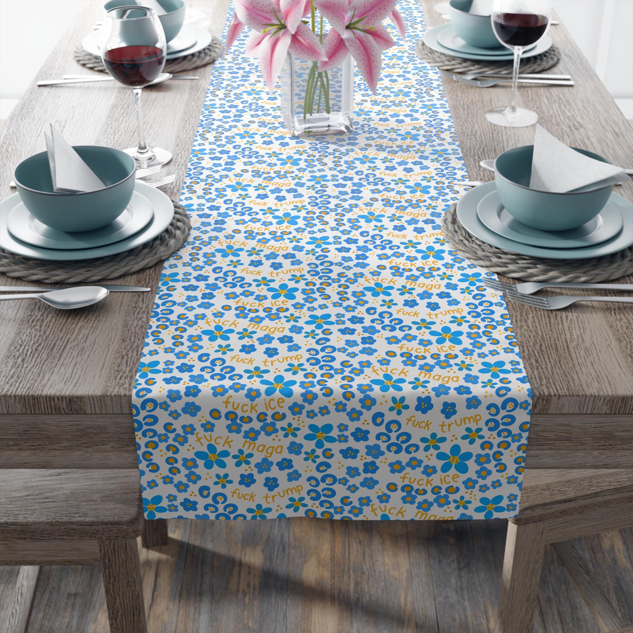 Ditsy Table Setting Slightly Subtle Ditsy Blue Floral Table Runner | Cotton Polyester - Etsy