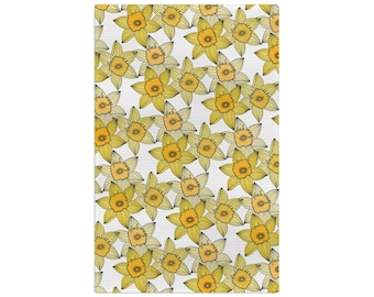 Slightly Subtle Daffodil Pattern Microfiber Tea Towel | Yellow Spring Floral Kitchen FDT