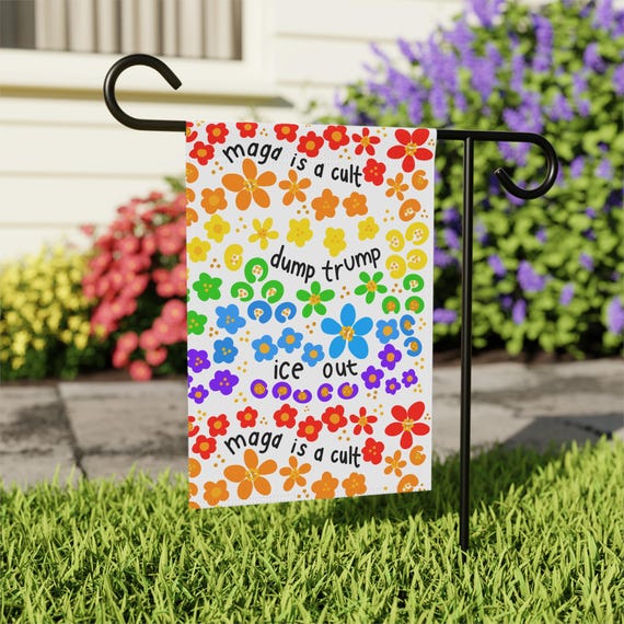 Slightly Subtle Rainbow Floral 'Dump Trump' Garden Banner | Political Décor Pride