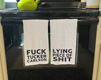 Tucker Carlson Lying Piece of Shit Tea Towel Set