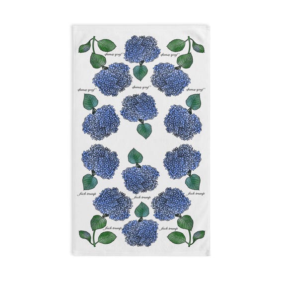 Slightly Subtle Hydrangea Towel on White, Floral Kitchen Decor